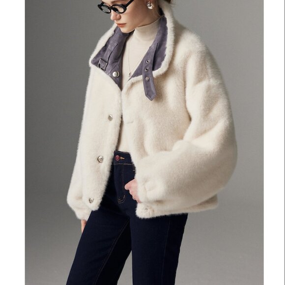 Two-in-One Gray Suede Reversible Short Coat - Picture 3 of 9